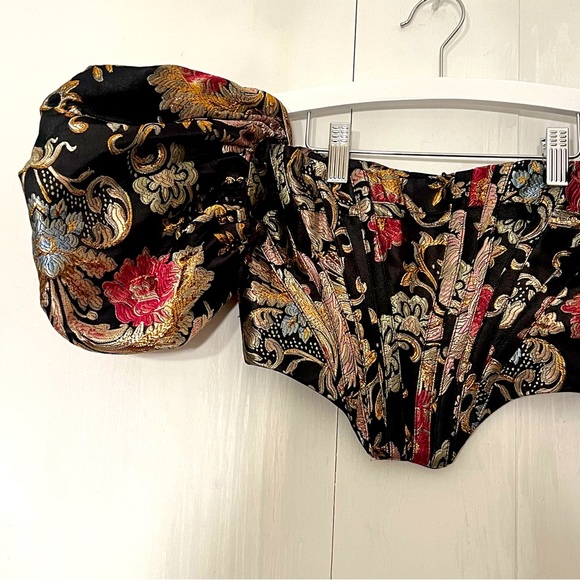 House of CB Isabella Brocade Black Multicolor Bustier Puff Sleeves XS - Picture 11 of 15